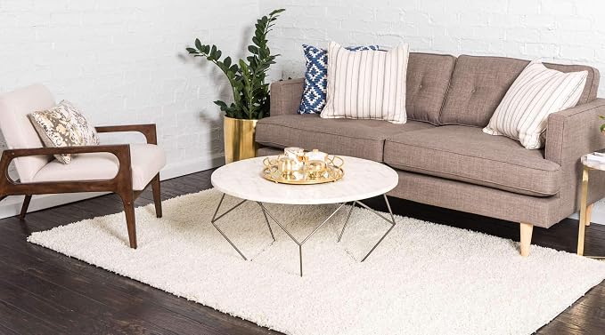 Unique Loom Solid Shag Collection Area Rug (7' 1" x 10' Rectangle, Pure Ivory)