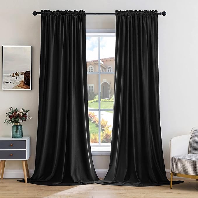 MIULEE Black Blackout Velvet Curtains Drapes 84 Inch Long 52"x84" Bedroom | Luxurious Bedroom Living Room Decor, Room Darkening, Thermal Insulated, Rod Pocket Design, Super Soft Fabric