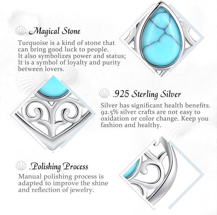 Vito 925 Sterling Silver Teardrop Earrings for Women, Moonstone Turquoise Drop Dangle Earrings Cat Snake Turtle Tree of Life Leverback Earrings Boho Jewelry Gift for Mom Wife