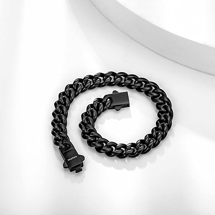 murtoo Mens Cuban Link Chain Bracelet, 6/8/12MM Stainless Steel Bracelets for Men Silver Black Gold, Hip Hop Link Bracelet with Detachable Clasp Gift for Men Him