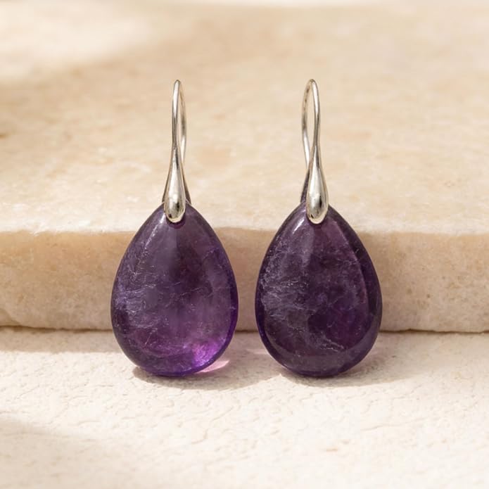 925 Sterling Silver Natural Crystal Agate Dangle Earrings, Waterdrop Teardrop Shape