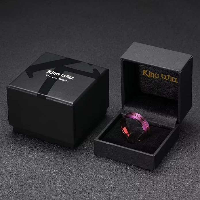 King Will Mens 8mm Rose Gold Groove/Gold Loop/Black Cross Groove Tungsten Carbide Wedding Ring Line Flat Pipe Cut Brushed Polished Comfort Fit 7-14