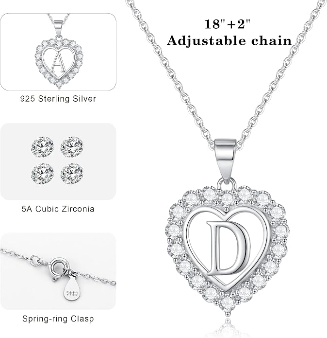 Infinity Heart Necklaces for Women, S925 Sterling Silver Initial Necklace Womens Jewelry Mothers Day Gifts Girls Valentines Gifts for Her Christmas Birthday Gifts for Women Mom Wife Girlfriend