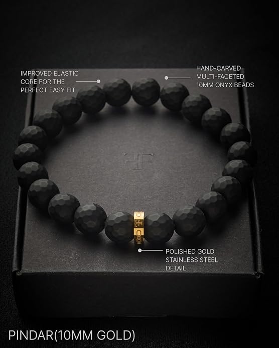 Forge & Foundry Faceted Matte Black Onyx Stone Beaded Bracelet | Custom Signature Stainless Steel Bead | ‘Pindar’ | 8mm and 10mm Bead Desgins | Refined Hand-Crafted Jewelry