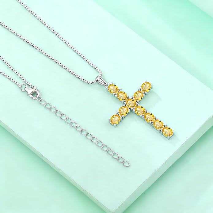925 Sterling Silver Cross Necklace for Women Men Christian Jesus Faith Birthstone Cross Crucifix Pendant Necklaces