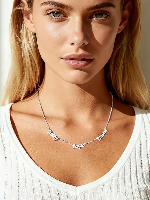 Custom4U Custom Name Necklace for Women, Personalized 1-5 Name Necklace, Sterling Silver/Stainless Steel 14K Gold Plated Nameplate Necklaces, Gift for Mom Wife Anniversary Birthday with Box