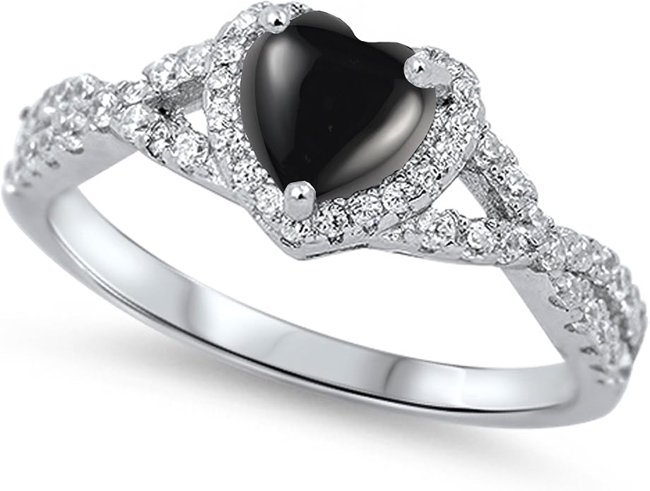 CHOOSE YOUR COLOR Sterling Silver Heart Halo Promise Ring
