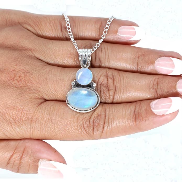 Handmade Genuine 925 Sterling Silver Pendant Necklace Natural Gemstone Crystal, Lapis, Onyx, Amber Oval Round Boho Jewelry For Women