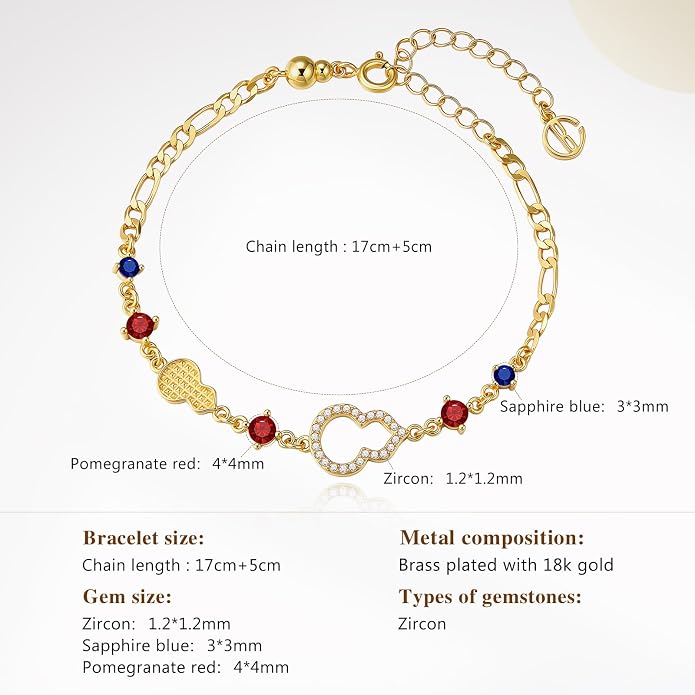 Cicy Bell Evil Eye Bracelets 18k Gold Plated Turquoise Zirconia Link Bracelets Trendy Jewelry Gift for Women Adjustable 5.9" with 1.9'' Extender
