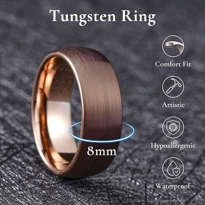 King Will Wedding Band for Men Women, 2/4/6/7/8mm Domed Matte Brushed Tungsten Carbide Rings, Solid/Dual Color Engagement Rings, Comfort Fit