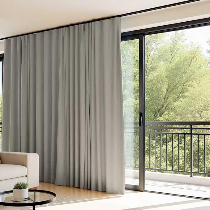 Room Divider Curtains Flexible Ceiling Tracks set Curtain track Ceiling Mount Blackout Curtain for Living Room Bedroom Ceiling Curtain Rod Privacy Dividers Panel W180xH120 Light Grey Drape&Black rail