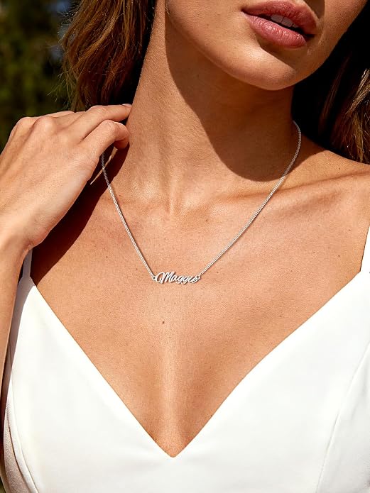 Custom4U Custom Name Necklace for Women, Personalized 1-5 Name Necklace, Sterling Silver/Stainless Steel 14K Gold Plated Nameplate Necklaces, Gift for Mom Wife Anniversary Birthday with Box