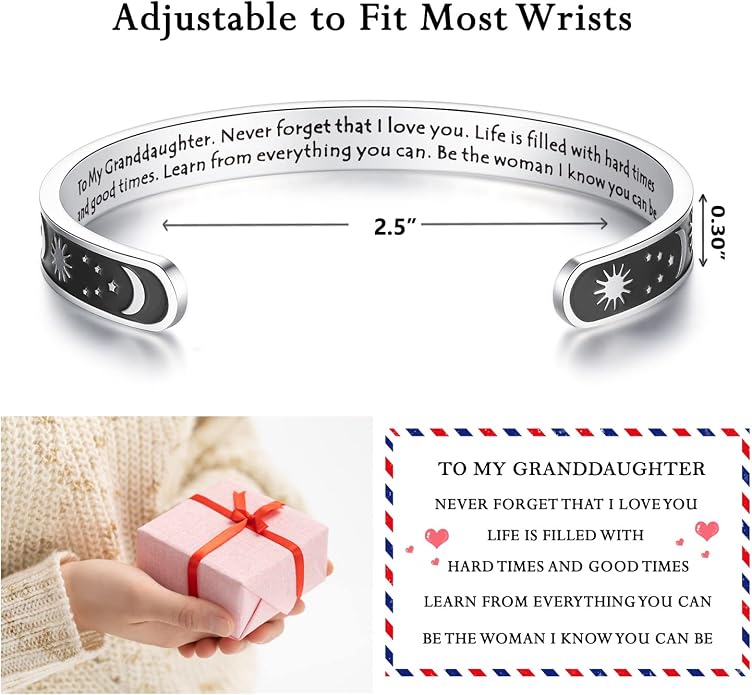 TONY & SANDY Inspirational Bracelets for Women Teen Girls Personalized Gifts for Daughter Granddaughter Mom Sister Friends Stainless Steel Engraved Cuff Birthday Easter Christmas