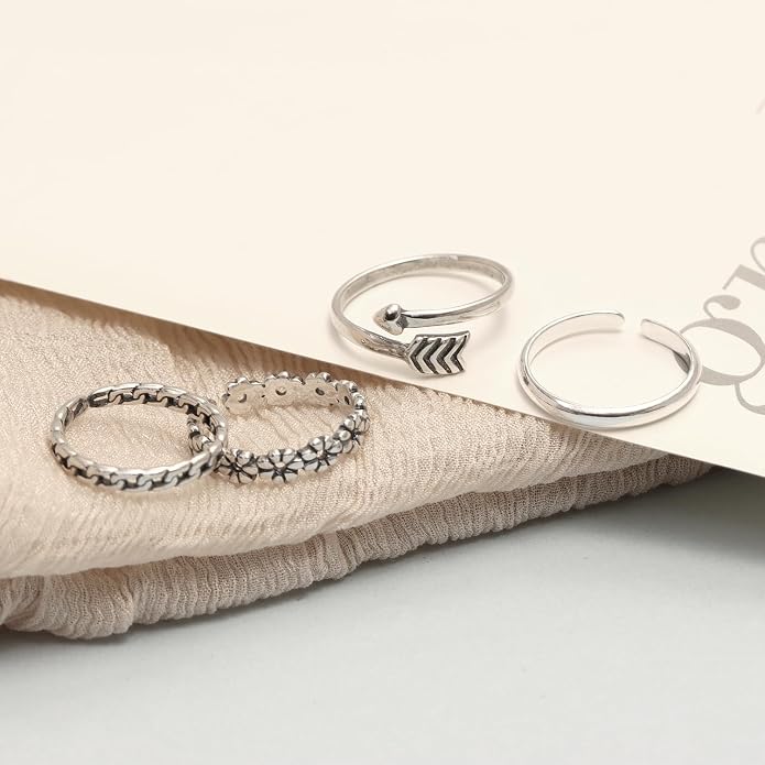 LeCalla 925 Sterling Silver Minimalist Toe Rings Set of Toe Ring Lightweight Antique Adjustable Open Toe Rings Band Ring Summer Beach Foot Jewelry Set for Women