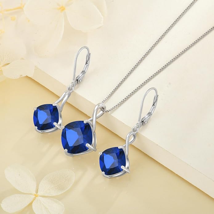 Square Cut Birthstone Necklace for Women Hypoallerg 925 Sterling Silver Cubic Zirconia Necklace Simple Jewelry for Her