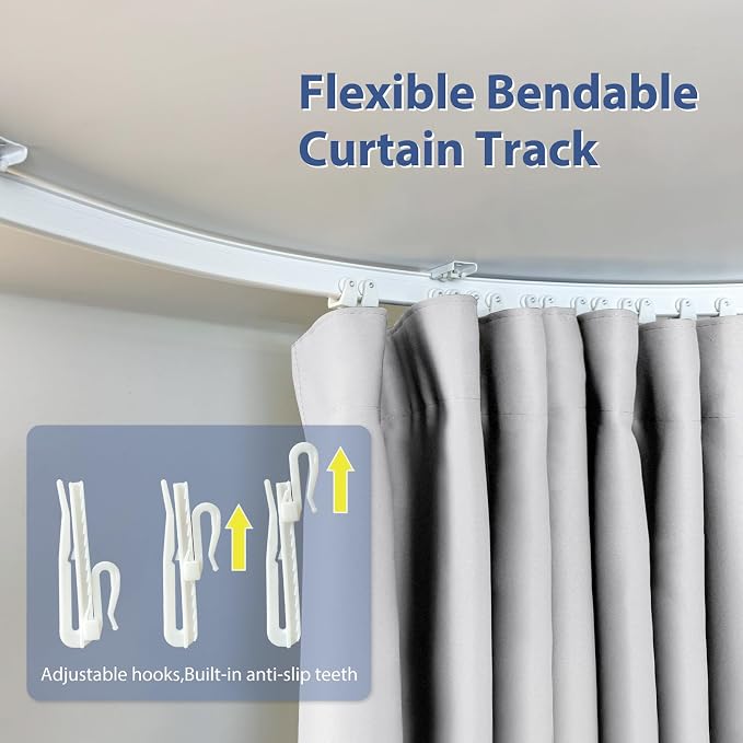 Room Divider Ceiling Mounted Curtains Track Sets Extra Wide Blackout Curtain Flexible Tracks for Bedroom Privacy Partition Separator, 1 Panel White Drape and White Rail, W15 x H7ft