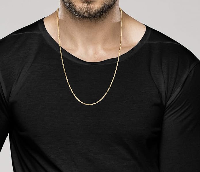 Miabella Italian 18K Gold Plated 925 Sterling Silver 2mm, 3mm Diamond-Cut Braided Rope Chain Necklace for Men Women, Made in Italy
