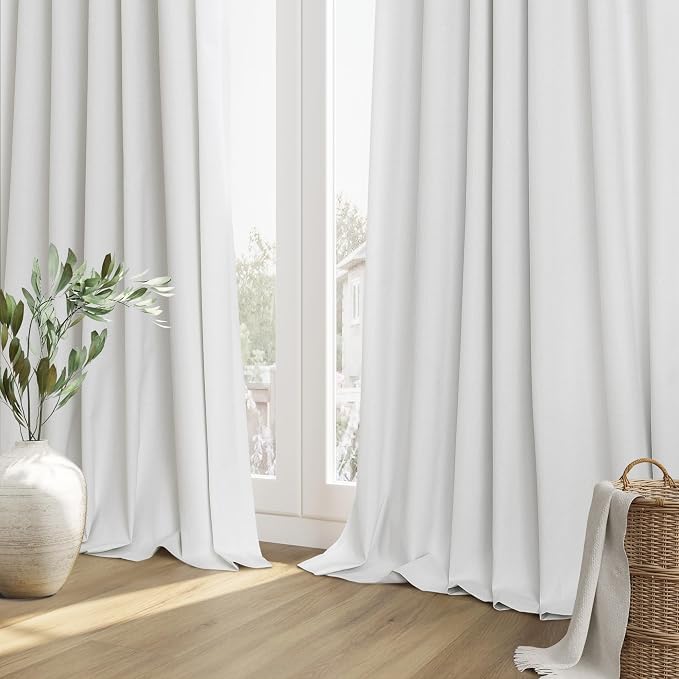 Guken White 100% Blackout Linen Curtains 60 Inch Wide by 102 Inch for Living Room Bedroom Back Tab Thermal Insulated Black Out 1 Drapes Room Darkening Window Curtains,1 Panel