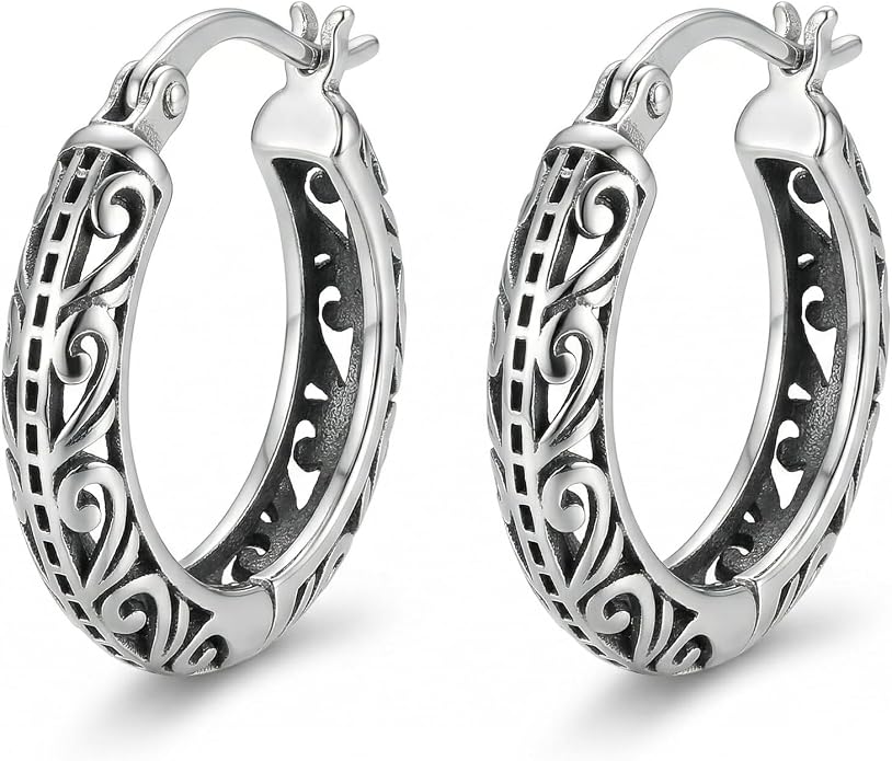 Vintage Filigree Hoop Huggie Earrings Boho Hollow Hoop Earrings Western Jewelry Gifts for Women