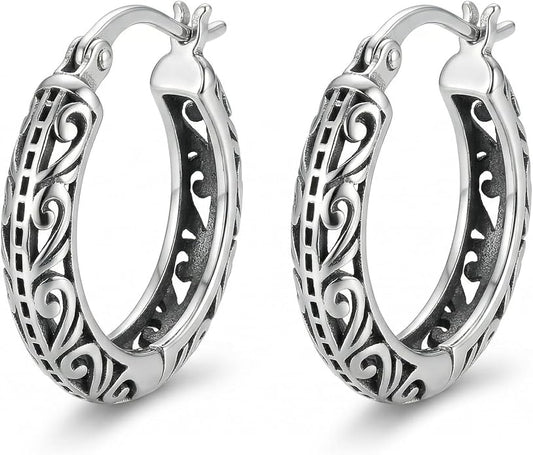 Vintage Filigree Hoop Huggie Earrings Boho Hollow Hoop Earrings Western Jewelry Gifts for Women