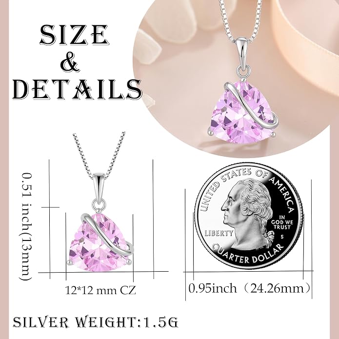Birthstone Necklace for Women 925 Sterling Silver Triangle cut CZ Halo Pendant Necklaces Infinity Jewelry Gift for Birthday Christmas Mother's Day