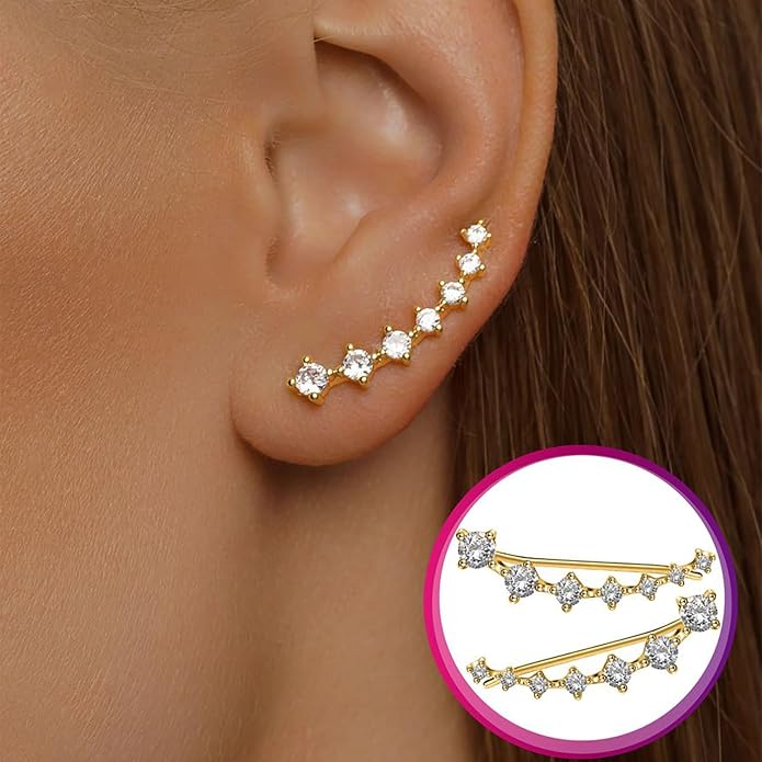 Climber Earrings for Women Ear Crawler Earrings Rose/White/Yellow Gold Plated Cubic Zirconia Birthstone Earring Gifts for Women