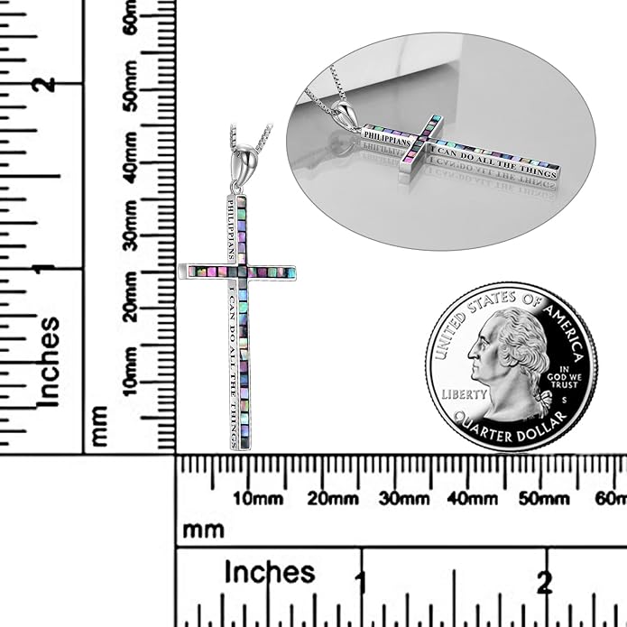POPLYKE Cross Necklace 925 Sterling Silver Philippians 4:13 I Can Do All The Things Inspirational Necklace Gifts for Women Men 20+2''
