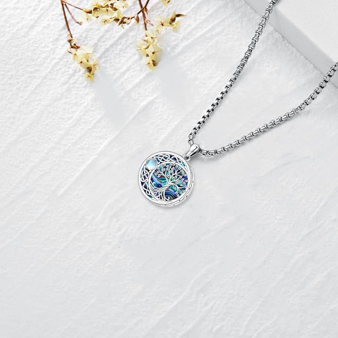 Tree of Life Necklace for Women Sterling Silver Celtic Moon Tree Moonstone Turquoise Pendant Heart Family Tree Necklace for Mother Daughter Sister Gifts