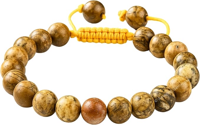 Amazing Gemstone Picture Jasper Bracelet for Women Men's Gifts - Protection Healing Crystal Bracelet - 8mm Beaded Adjustable Bracelet Pulseras para Hombres Mujer Stocking Stuffers
