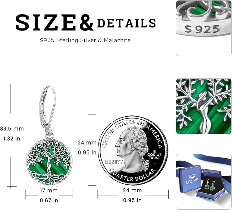 Black Cat/Turtle/Moonstone//Turquoise/Flower/Tree of Life Earrings Sterling Silver Cute Animal Leverback Dangle Earrings Jewelry Gifts