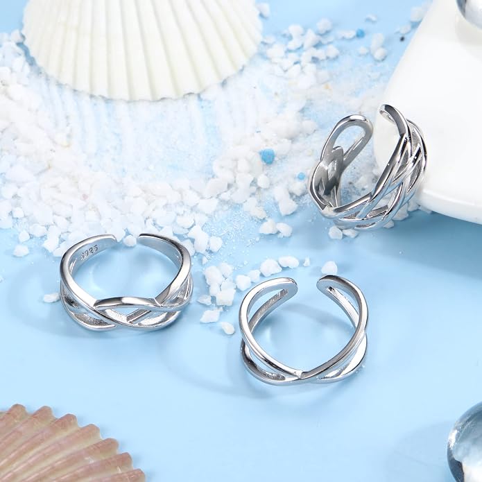 Florideco 3Pcs S925 Sterling Silver Toe Rings for Women Open Toe Rings Comfort-Fit Adjustable Toe Rings Celtic Knot Turquoise Finger Foot Jewelry Set