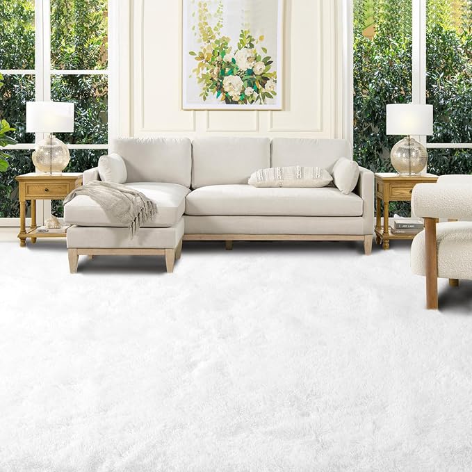 White 10x12 Area Rug Living Room - Large Soft Fluffy Non-Slip Carpet | Cloud-Soft Comfort: Microfiber Memory Foam Layers Cradle Every Step - Cozy Warmth Your Whole Family Will Sink Into Daily