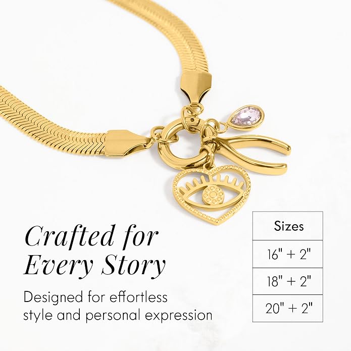 Destin Jewelry 18K Gold Plated Herringbone Necklace for Women and Men, Waterproof Flat Snake Chain, Stainless Steel Non Tarnish Layering Necklace