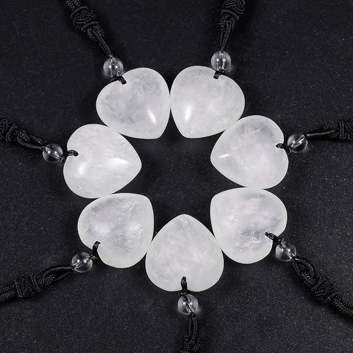 TUMBEELLUWA Carved Stone Heart Shape Necklace Chakra Quartz Pendant with Cord Amulet Healing Crystal Jewelry for Unisex
