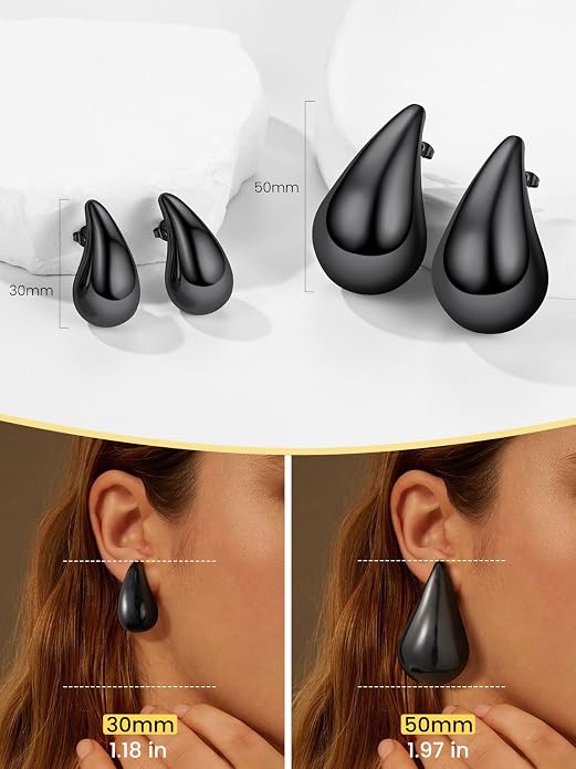 KeyStyle Chunky Gold Hoop Earrings for Women Trendy, Stainless Steel TearDrop Hoops Earring, Lightweight Water Drop Ear Jewerly