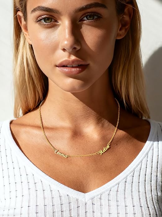 Custom4U Custom Name Necklace for Women, Personalized 1-5 Name Necklace, Sterling Silver/Stainless Steel 14K Gold Plated Nameplate Necklaces, Gift for Mom Wife Anniversary Birthday with Box