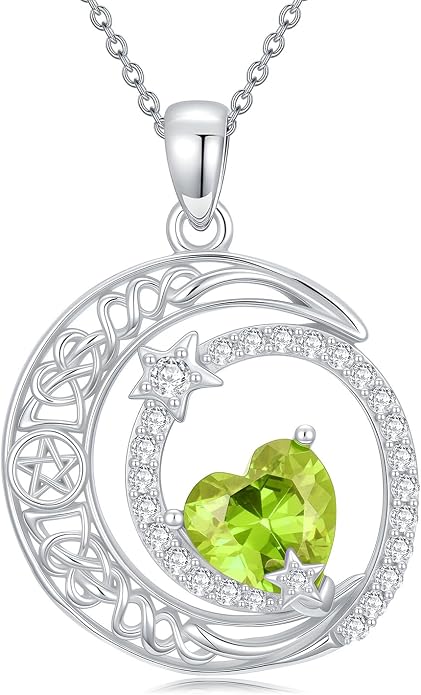 Dorunmo Heart Birthstone Necklace for Women 925 Sterling Silver Moon and Star Pendant Birthday Jewelry Gifts for Wife Her Daughter Mom