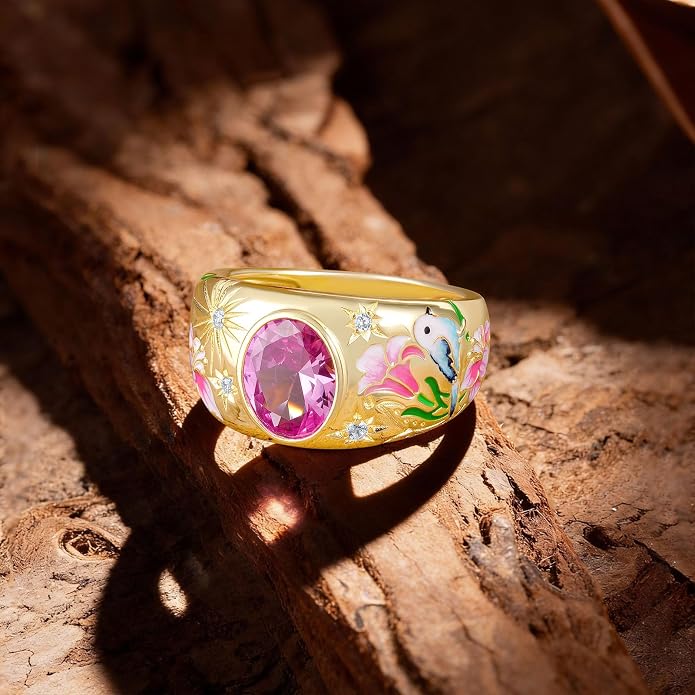 Santuzza 925 Sterling Silver Enamel Flower Pattern Ring for Women