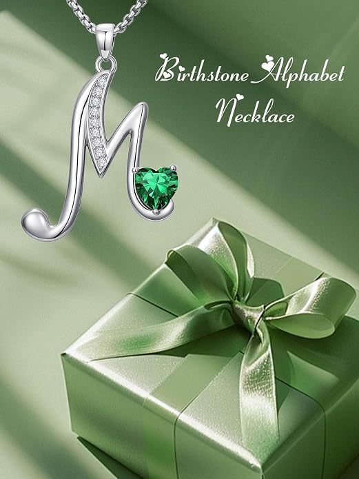 Birthday Gifts for Women Alphabet A to Z Initial Birthstone Pendant Necklaces for Women - 18k White Gold Plated Personalized Name Jewelry Anniversary Graduation Gifts for Wife Her Daughter Girlfriend(with Gift Box)