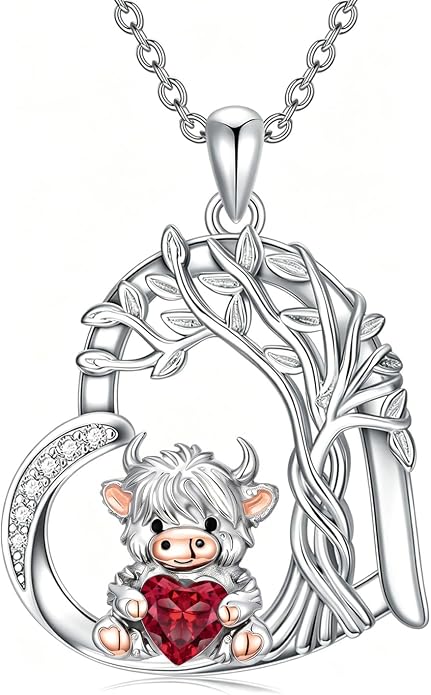 PELOVNY Teddy Bear Necklace for Women 925 Sterling Silver Bear/Highland Cow/Fox/Cat/Axolotl Birthstone Necklace Christmas Birthday Jewelry Gifts for Mom Daughter Wife Sister