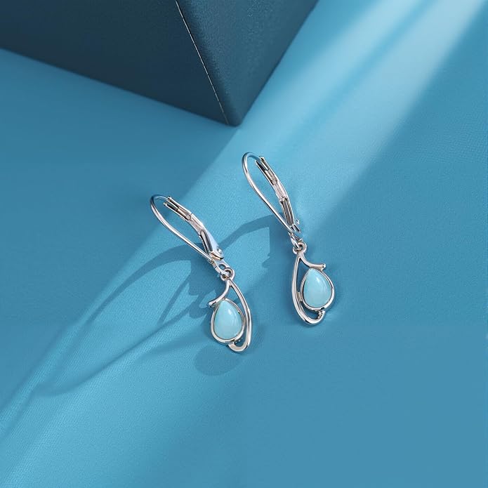 Larimar Dangle Earrings, 925 Sterling Silver Gemstone Larimar Drop Earrings for Women