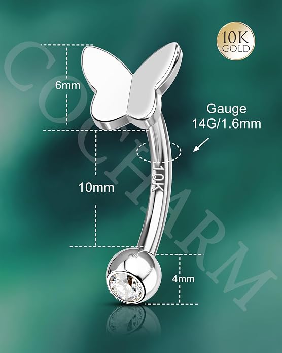COCHARM 10K Yellow Gold Butterfly Belly Button Rings 10K Real Gold Belly Rings 10K Gold Belly Piercing Jewelry for Women Gold Upside Down Nave Rings