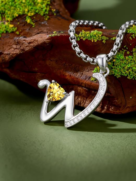 Birthday Gifts for Women Alphabet A to Z Initial Birthstone Pendant Necklaces for Women - 18k White Gold Plated Personalized Name Jewelry Anniversary Graduation Gifts for Wife Her Daughter Girlfriend(with Gift Box)