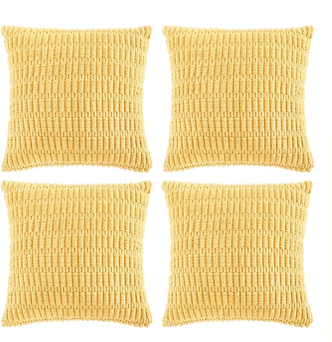 Fancy Homi 4 Packs Decorative Throw Pillow Covers for Living Room Couch Bed, Modern Farmhouse Boho Home Décor Accent Cushion Case, 16" x 16", Yellow