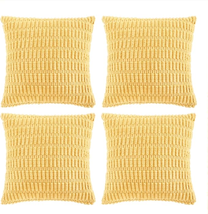 Fancy Homi 4 Packs Decorative Throw Pillow Covers for Living Room Couch Bed, Modern Farmhouse Boho Home Décor Accent Cushion Case, 20" x 20", Yellow