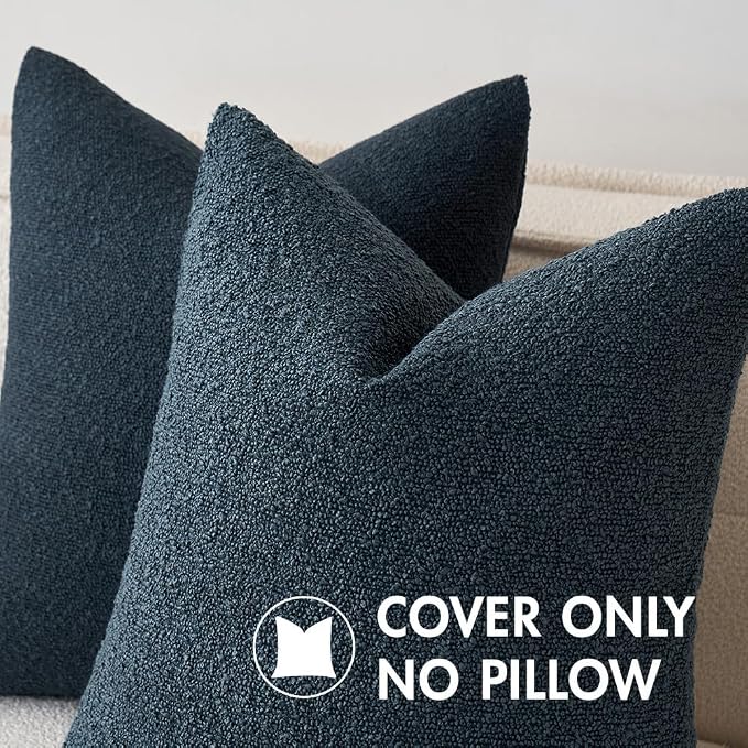 MIULEE 18x18 Decorative Lumbar Boucle Couch Pillow Covers Navy Blue | Set of 2 Textured Neutral Throw Pillow Covers, Accent Solid Pillowcases, Sofa Living Room Home Decor