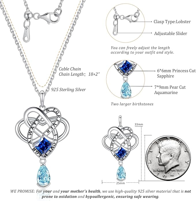 Birthstone Necklace for women Celtic Jewelry Trinity Necklace Pendant 925 Sterling Silver Necklace Birthday Valentines Gift for Her Cable Length 18"