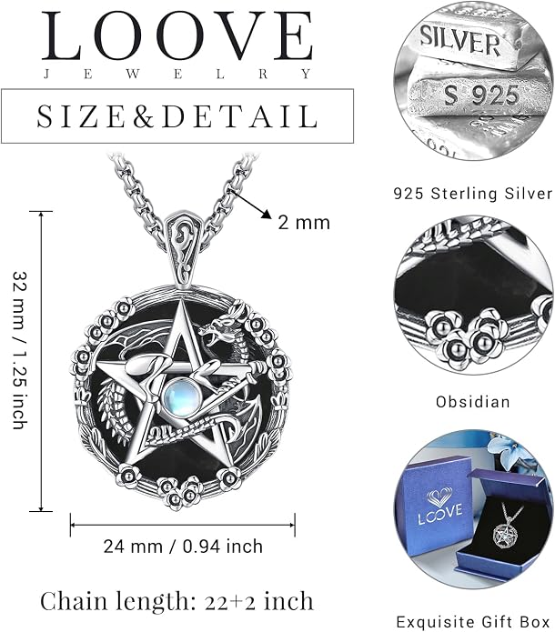 Pentagram/Celtic Knot/Witches Knot/Santa Muerte/Triple Moon Goddess/Baphomet/Hecate Necklace Sterling Silver Magic Wiccan Amulet Pagan Jewelry for Women Men