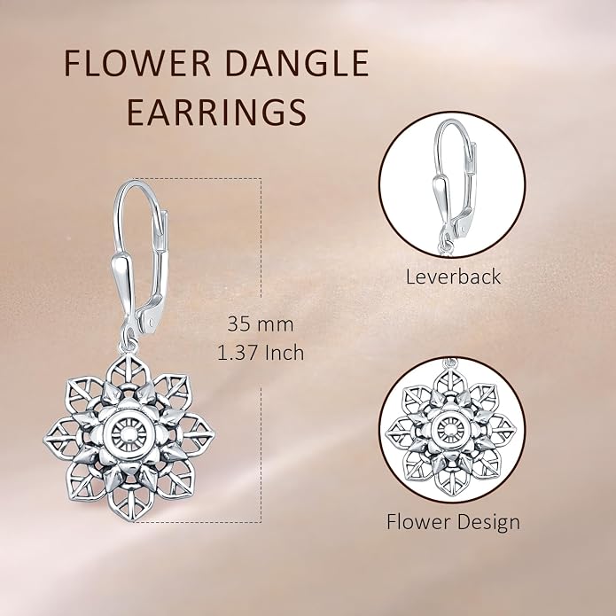 LeCalla 925 Sterling Silver Antique Earrings for Women | Filigree Leverback Dangle Earring | Drop Dangle Earrings for Women | Oxidized Silver Jewelry for Her Mom Wife