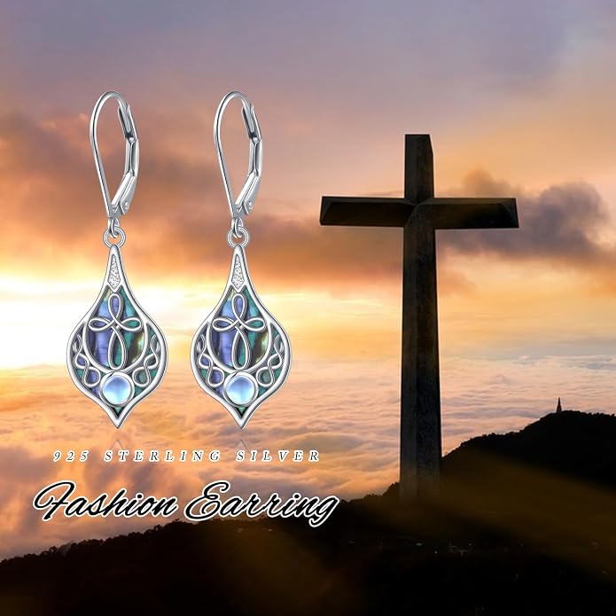 925 Sterling Silver Filigree Dangle Drop Earrings Daisy/Lotus/Rose Flower/Moonstone Leverback Teardrop Earrings for Women Infinity Celtic Knot Daisy Lotus Jewelry for Mothers Day